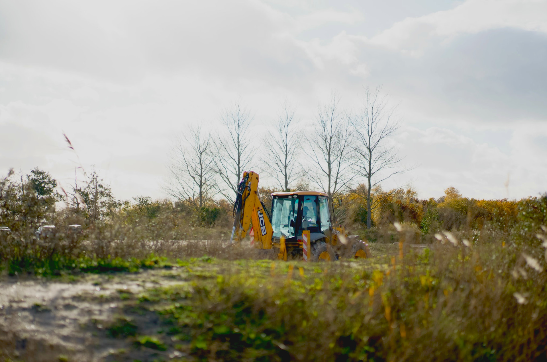 Koparka JCB, usuwanie zarośli, usuwanie zakrzaczeń
